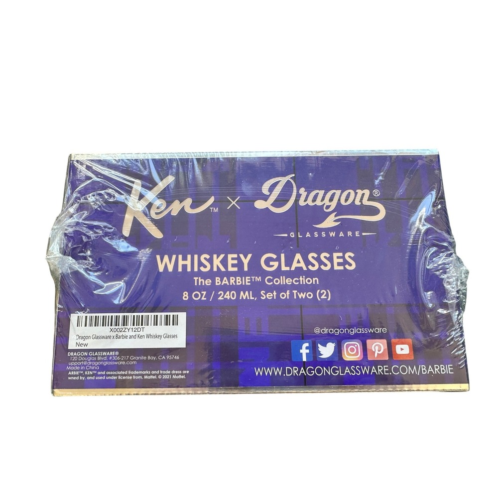 Dragon Glassware x Barbie Ken Whiskey Glasses Set of 2 The Barbie Collection 8oz